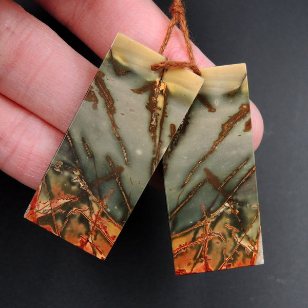 Red Creek Jasper Earring Pair Flat Rectangle Cabochon Cab Pair Drilled Matched Earrings Natural Stone Bead Pair E2781
