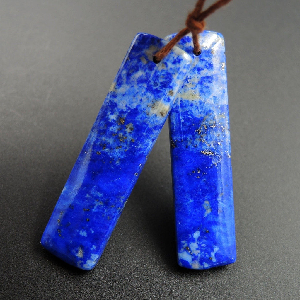 Lapis Earring Pair With Pyrite Rectangle Cabochon Cab Pair Drilled Matched Earrings Natural Stone Bead Pair E2763
