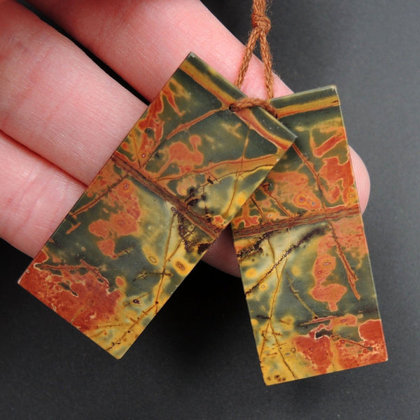 Red Creek Jasper Earring Pair Flat Rectangle Cabochon Cab Pair Drilled Matched Earrings Natural Stone Bead Pair E2787