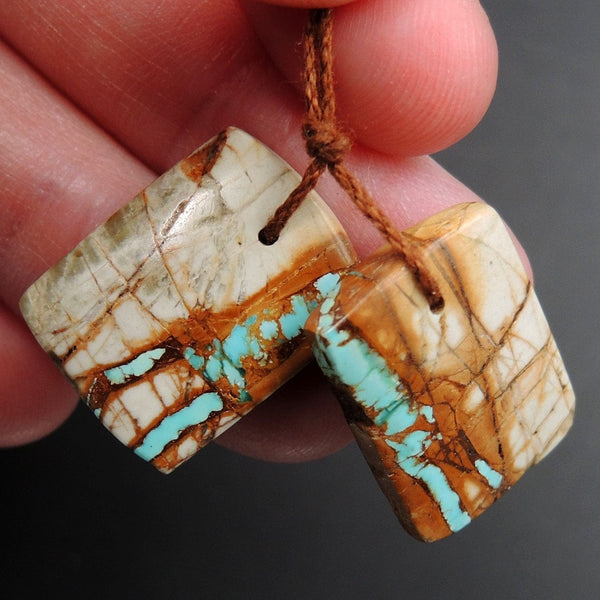 Natural Turquoise From Royston Nevada Cabochon Cab Pair Drilled Matched Earrings Bead Pair E3280