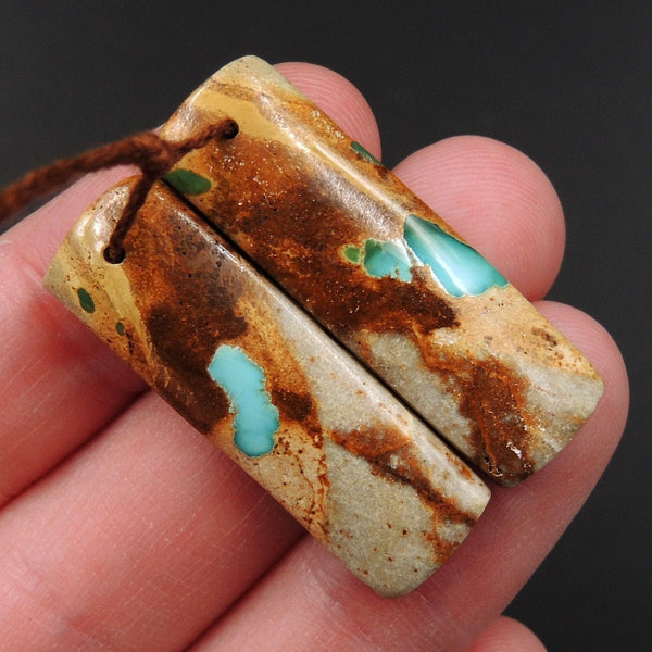 Natural Turquoise From Royston Nevada Cabochon Cab Pair Drilled Matched Earrings Bead Pair E3277