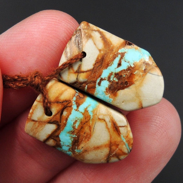 Natural Turquoise From Royston Nevada Cabochon Cab Pair Drilled Matched Earrings Bead Pair E3281