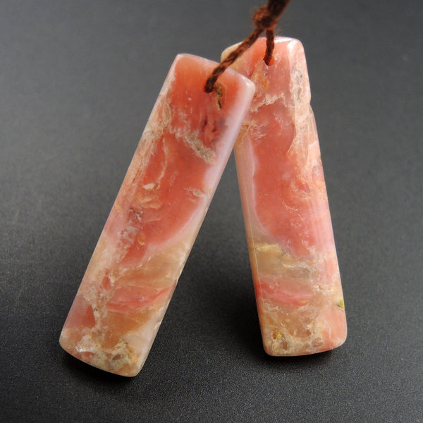 Pink Opal Earring Pair Rectangle Cabochon Cab Pair Drilled Matched Earrings Natural Bead Pair E2752