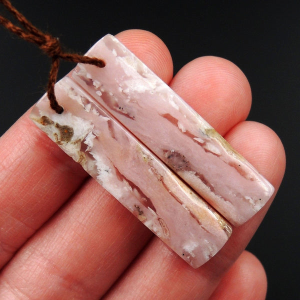Pink Opal Earring Pair Rectangle Cabochon Cab Pair Drilled Matched Earrings Natural Bead Pair E2749