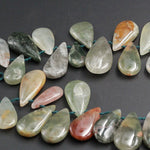 Natural Phantom Quartz Teardrop Focal Pendant Beads Top Side Drilled Natural Green Red Quartz Focal Beads Full 16" Strand