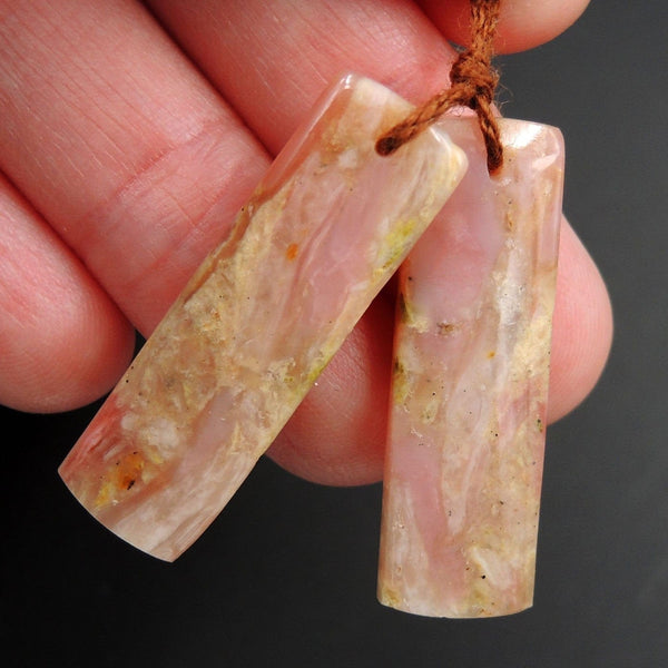 Pink Opal Earring Pair Rectangle Cabochon Cab Pair Drilled Matched Earrings Natural Bead Pair E2756