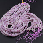 Organic Matte Finish Raw Natural Kunzite Tube High Quality Natural Violet Pink Purple Gemstone Bead Faceted Matte Tube Beads Full 16" Strand