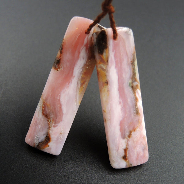 Pink Opal Earring Pair Rectangle Cabochon Cab Pair Drilled Matched Earrings Natural Bead Pair E2751