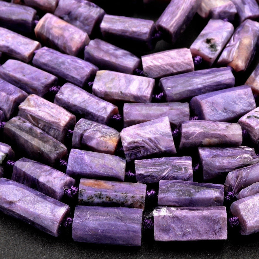 Natural Charoite Beads Faceted Tube Nuggets Matte Raw Organic Hand Cut Purple Russian Charoite Rectangle Cylinder Gemstone 16" Strand