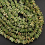 Natural Rough Peridot Beads Raw Peridot Thick Chip Nuggets Semi Polished Chunky Green Gemstone Organic Hand Hammered Nugget Full 18" Strand