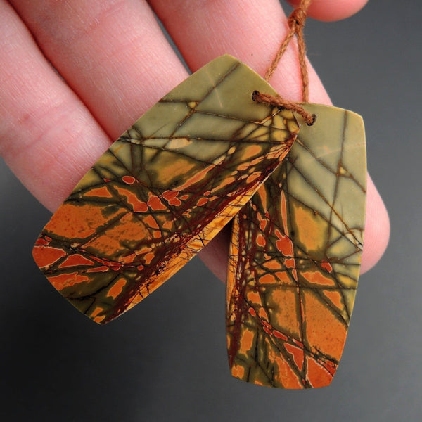 Red Creek Jasper Earring Pair Flat Freeform Cabochon Cab Pair Drilled Matched Earrings Natural Stone Bead Pair E2711