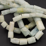 Matte Natural Aquamarine Beads Tube Cylinder Raw Rough Aquamarine Pale Pastel Blue Green Gemstone 16" Strand