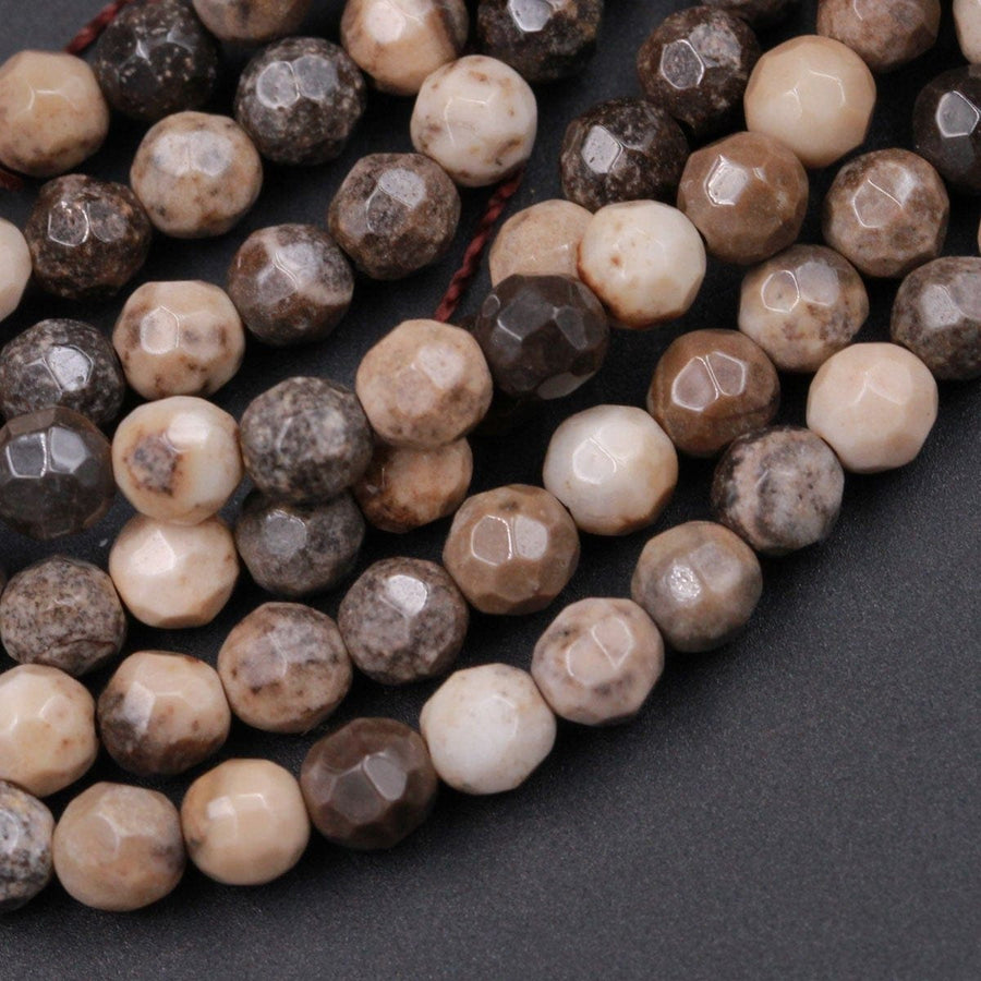 Natural Sheep Skin Jasper Beads Faceted 4mm Round Beads Earthy Brown Grey Beige Tan Taupe Beads 16" Strand