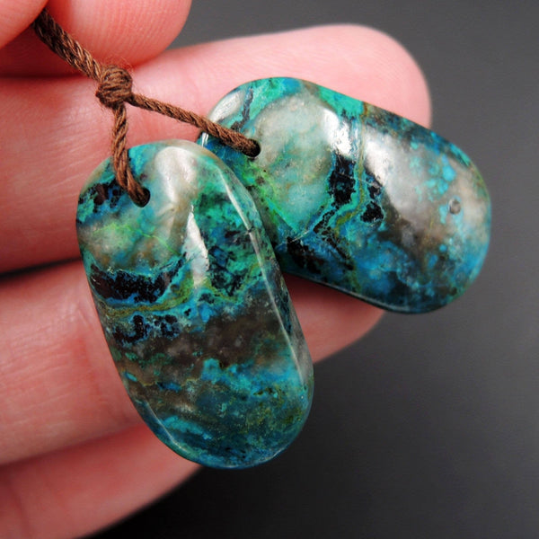 Natural Parrot Wing Chrysocolla Earring Pair Drilled Freeform Earring Pair E1718