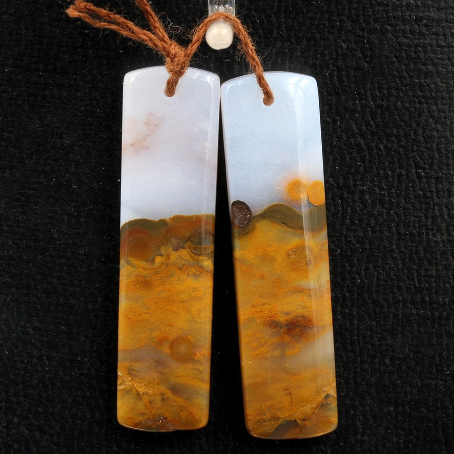 Natural Polka Dot Agate Earring Pair Drilled Gemstone Cabochon Cab Pair Rectangle Matched Earring Bead Pair From Oregon