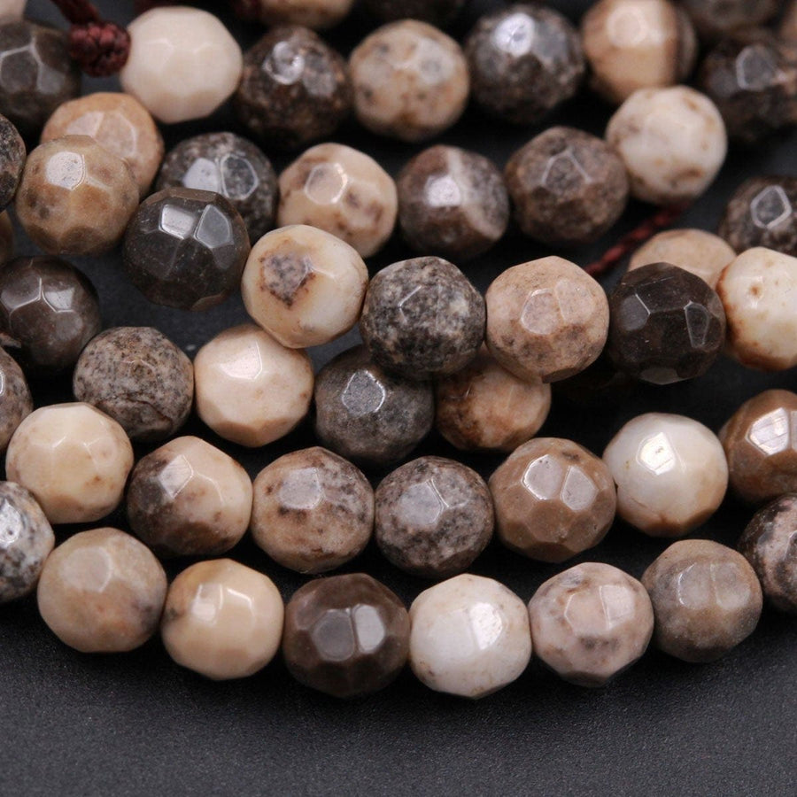 Natural Sheep Skin Jasper Beads Faceted 4mm Round Beads Earthy Brown Grey Beige Tan Taupe Beads 16" Strand