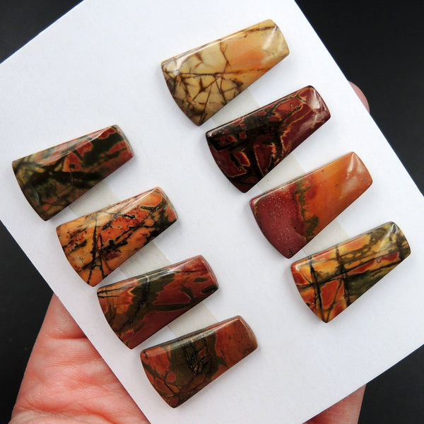 Undrilled Natural Red Creek Jasper Stone Cabochon Set Trapezoid Cab Picasso Jasper Cherry Creek Jasper Cabochon Set C266