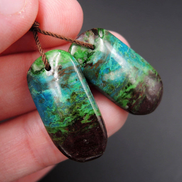Natural Parrot Wing Chrysocolla Earring Pair Drilled Freeform Earring Pair E1722