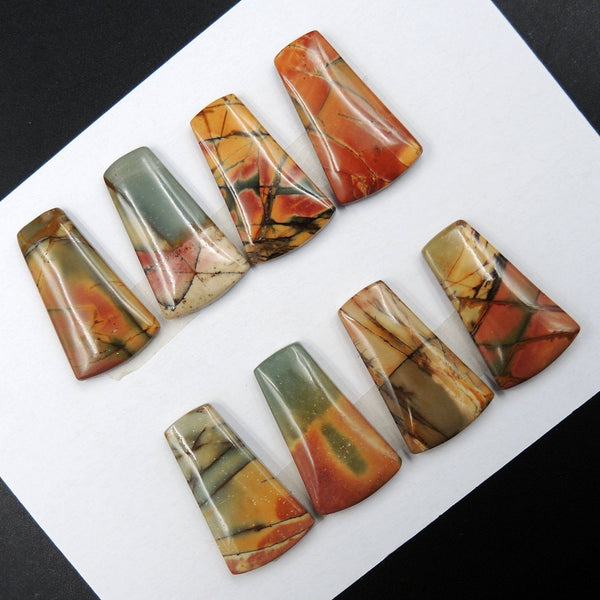 Undrilled Natural Red Creek Jasper Stone Cabochon Set Trapezoid Cab Picasso Jasper Cherry Creek Jasper Cabochon Set C263