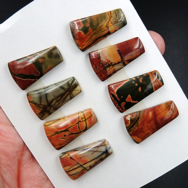Undrilled Natural Red Creek Jasper Stone Cabochon Set Trapezoid Cab Picasso Jasper Cherry Creek Jasper Cabochon Set C265
