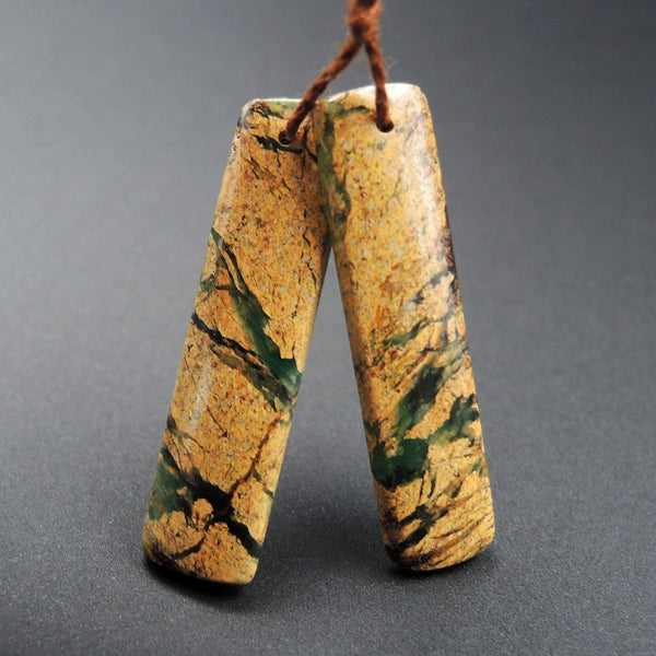Drilled Natural Green Canyon Jasper Earring Pair Rectangle Cabochon Cab Pair Drilled Matched Earrings Bead Pair E1692