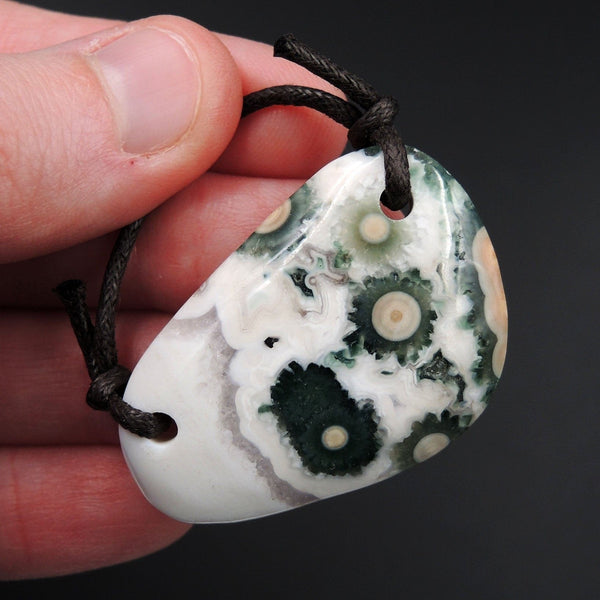 Ocean Jasper Pendant Natural Ocean Jasper Pendant Yellow Orange White Grey Green Drilled Two Hole Pendant P1390