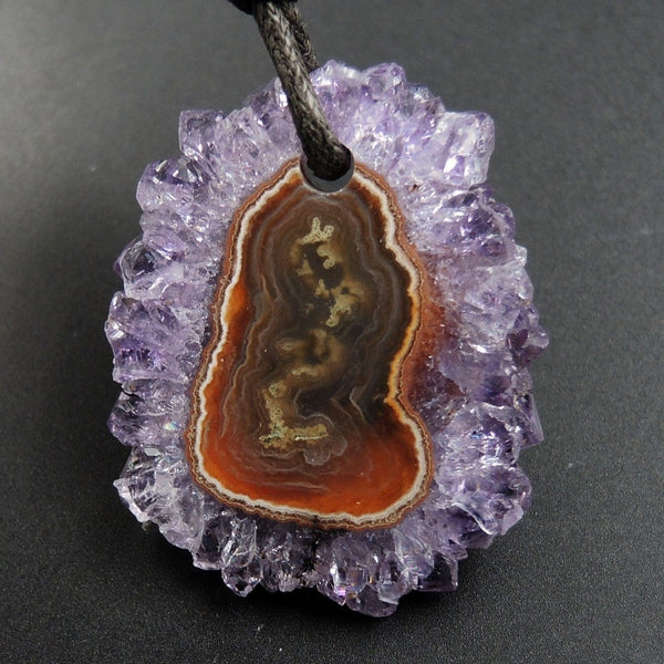 Amethyst Stalactite Flower Pendant Drilled Stalactite Slice Freeform Irregular Natural Stone Pendant P1971