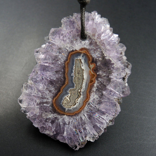 Amethyst Stalactite Flower Pendant Drilled Stalactite Slice Freeform Irregular Natural Stone Pendant P1970
