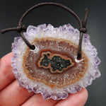 Large 2 Hole Pendant Amethyst Stalactite Flower Pendant Drilled Stalactite Cabochon Natural Gemstone Pendant Bead Good For Leather P1983