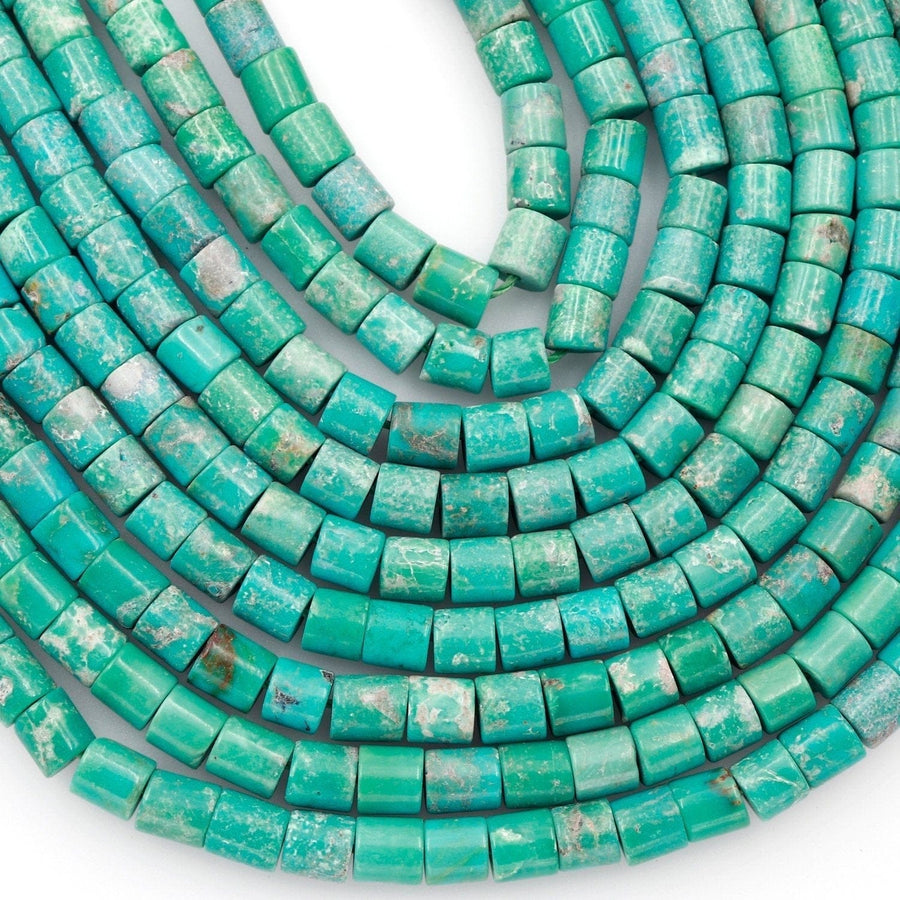 Small Genuine 100% Natural Turquoise Tube Beads 4mm Cylinder High Quality Genuine Natural Blue Green Turquoise Beads 16" Strand