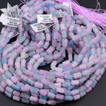 Organic Matte Finish Raw Natural Kunzite Blue Aquamarine Tube Beads High Quality Natural Violet Pink Purple Gemstone Faceted Full 16" Strand