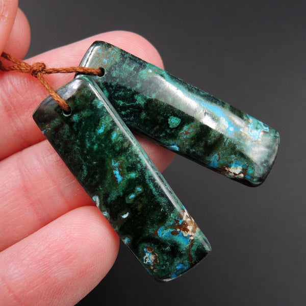Chrysocolla Malachite Earring Pair Rectangle Cabochon Cab Pair Drilled Matched Earrings Natural Stone Bead Pair E2659