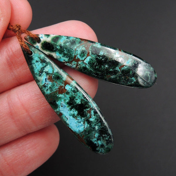 Chrysocolla Malachite Earring Pair Teardrop Cabochon Cab Pair Drilled Matched Earrings Natural Stone Bead Pair E2650