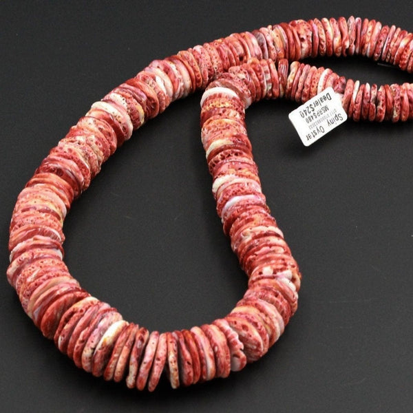 Large Statement Rusty Red Spiny Oyster Beads Heishi Thin Discs Rondelles Real Genuine Natural Red Spiny Oyster Graduated 24" Strand