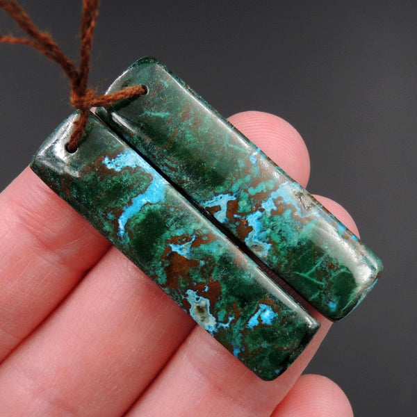 Chrysocolla Malachite Earring Pair Rectangle Cabochon Cab Pair Drilled Matched Earrings Natural Stone Bead Pair E2656