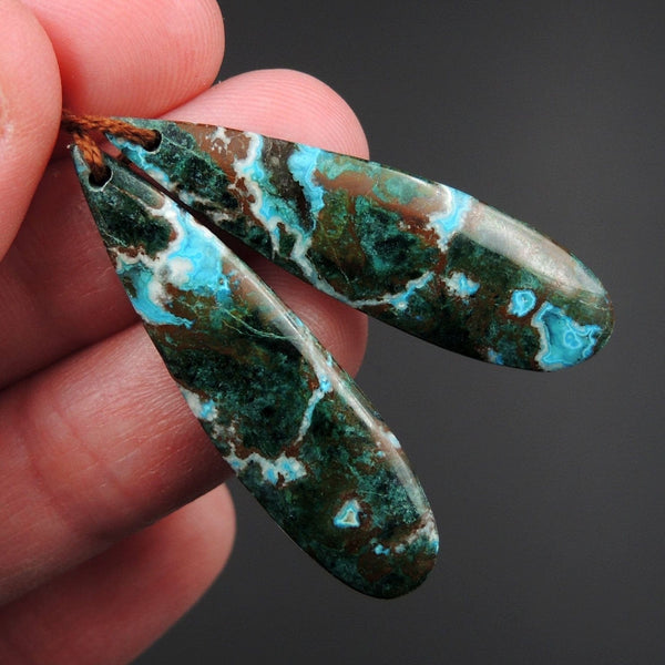 Chrysocolla Malachite Earring Pair Teardrop Cabochon Cab Pair Drilled Matched Earrings Natural Stone Bead Pair E2649