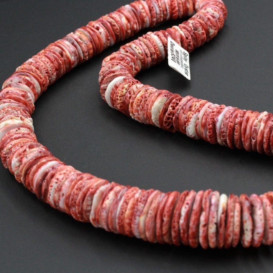 Large Statement Rusty Red Spiny Oyster Beads Heishi Thin Discs Rondelles Real Genuine Natural Red Spiny Oyster Graduated 24" Strand