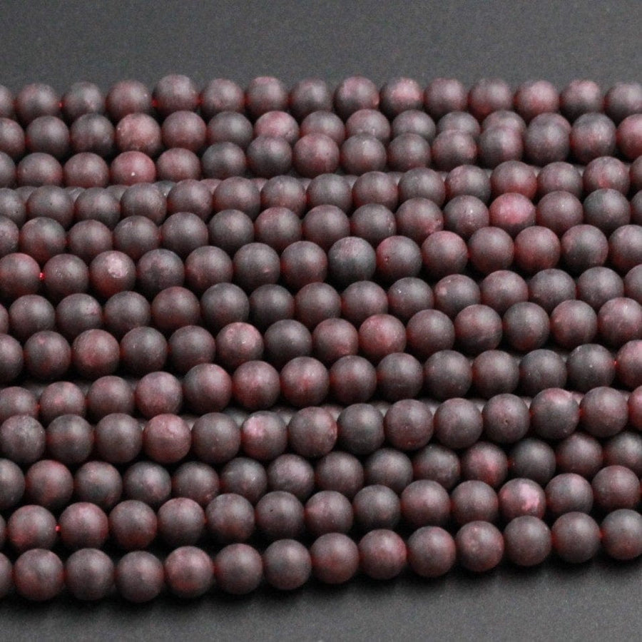 Matte Finish Natural Red Garnet 6mm Matte Round Beads Superior A Grade High Quality Natural Red Garnet Earthy Frosty Matte 16" Strand