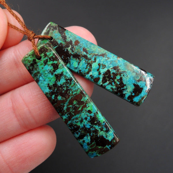 Parrot Wing Chrysocolla Earring Pair Drilled Rectangle Natural Stone Earring Pair E2624