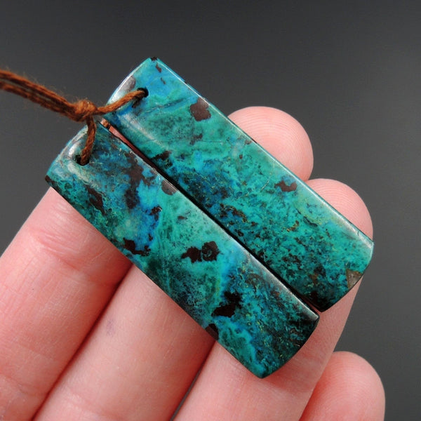 Parrot Wing Chrysocolla Earring Pair Drilled Rectangle Natural Stone Earring Pair E2623