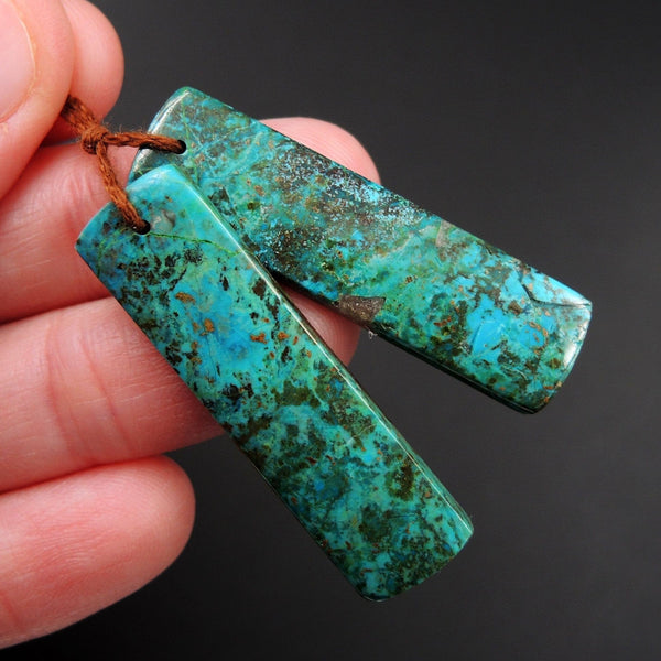 Parrot Wing Chrysocolla Earring Pair Drilled Rectangle Natural Stone Earring Pair E2620