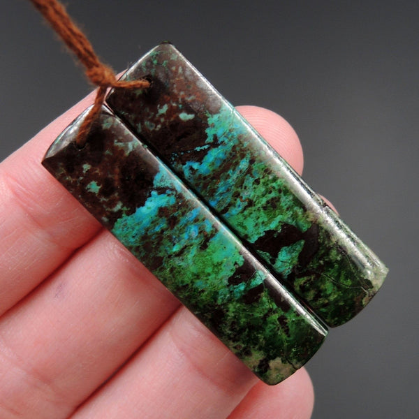 Parrot Wing Chrysocolla Earring Pair Drilled Rectangle Natural Stone Earring Pair E2615