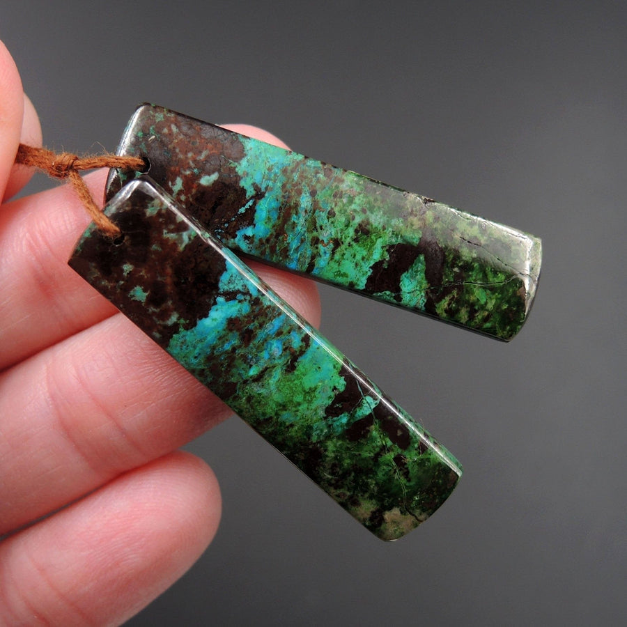 Parrot Wing Chrysocolla Earring Pair Drilled Rectangle Natural Stone Earring Pair E2615