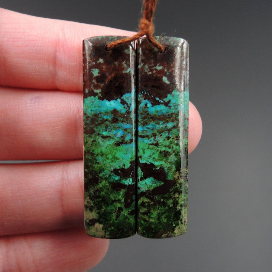 Parrot Wing Chrysocolla Earring Pair Drilled Rectangle Natural Stone Earring Pair E2615