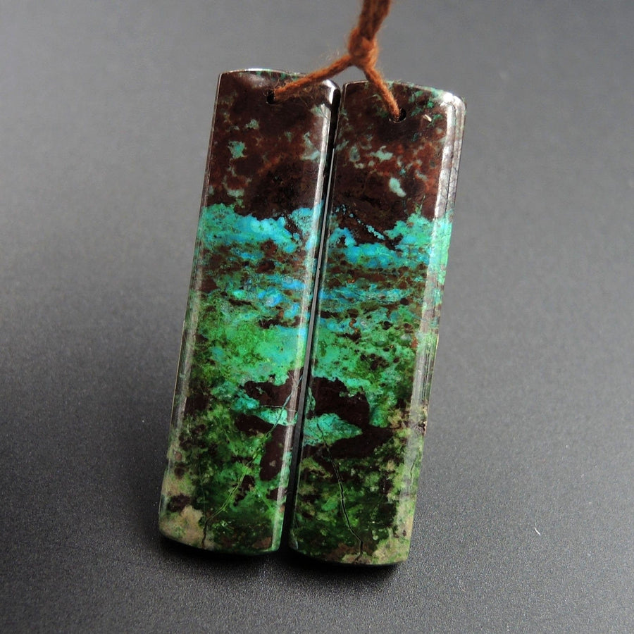 Parrot Wing Chrysocolla Earring Pair Drilled Rectangle Natural Stone Earring Pair E2615