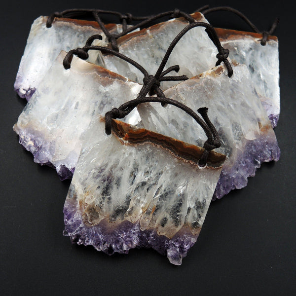 2 Hole Pendant Amethyst Stalactite Pendant Drilled Stalactite Flat Slice Freeform Natural Gemstone Pendant Bead Good For Leather P1600