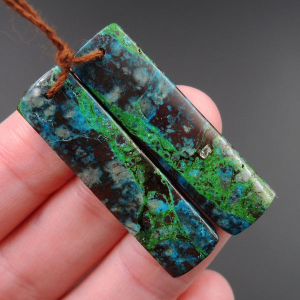Parrot Wing Chrysocolla Earring Pair Drilled Rectangle Natural Stone Earring Pair E2616