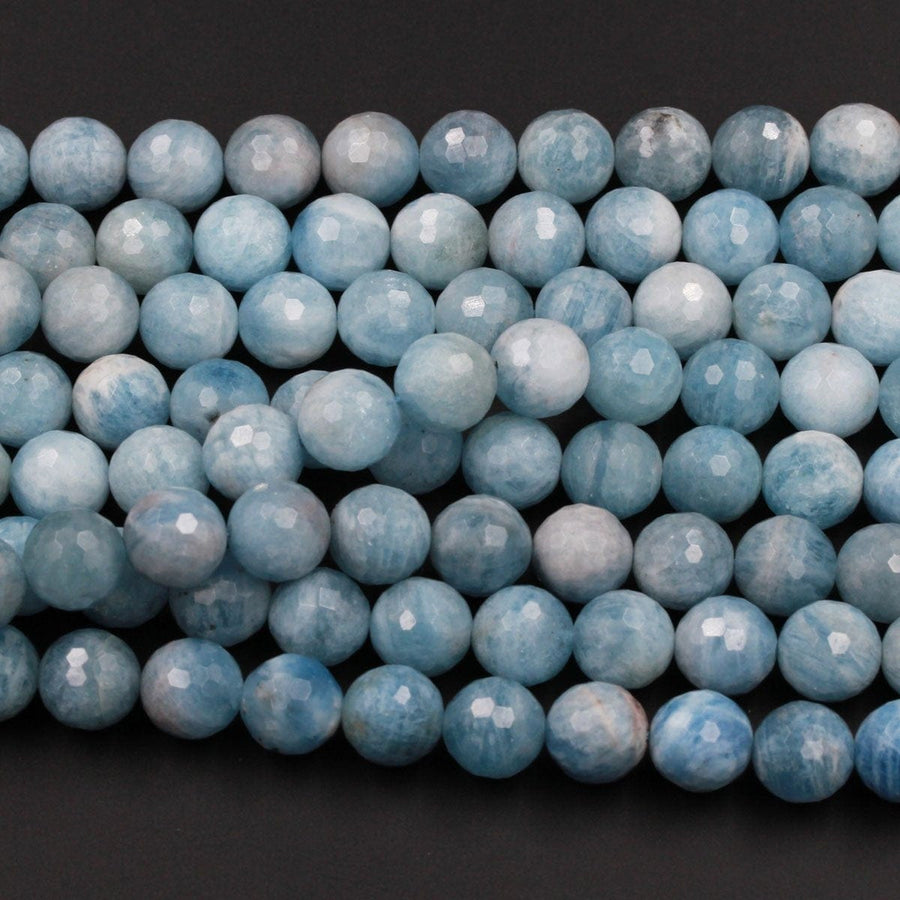 Natural Blue Aquamarine Beads Faceted 12mm Round Beads Large Blue Beryl Real Genuine Aquamarine Round Beads Gemstone High Quality 16" Strand