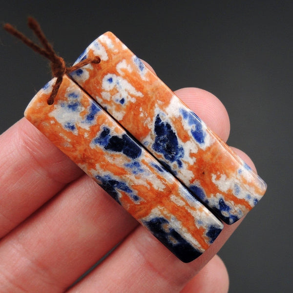 African Orange Sodalite Rectangle Cabochon Cab Pair Drilled Matched Earrings Bead Pair Natural Stone E2596
