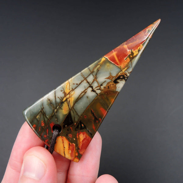 Natural Red Creek Jasper Pendant Drilled Triangle Dagger Pendant Cherry Creek Jasper Pendant Multicolor Picasso Jasper Pendant P477
